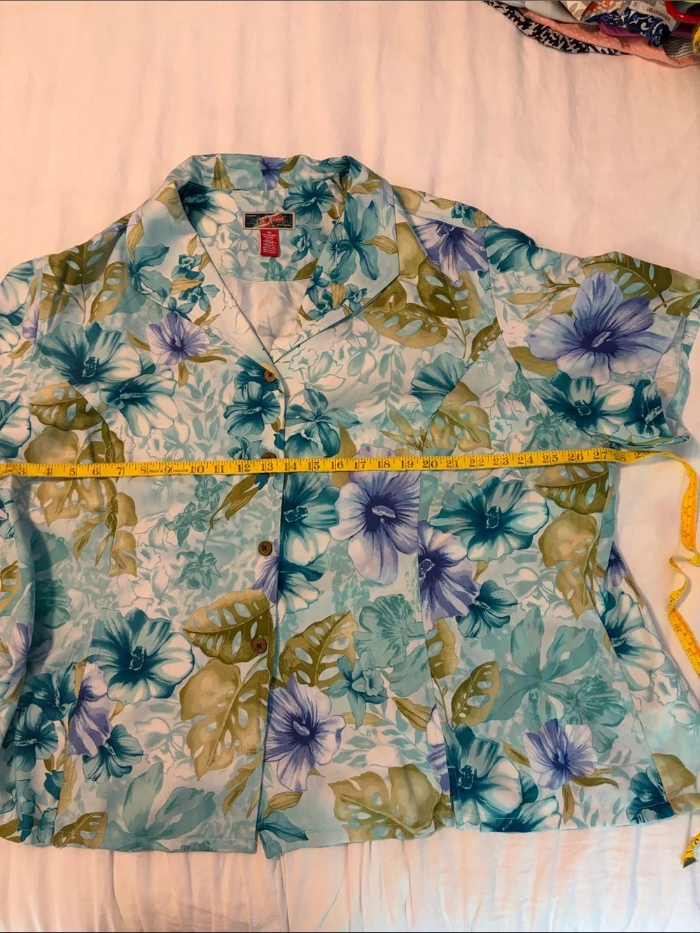 Women’s Floral Button-Down Shirt — Teal & Olive - Picture 3 of 8
